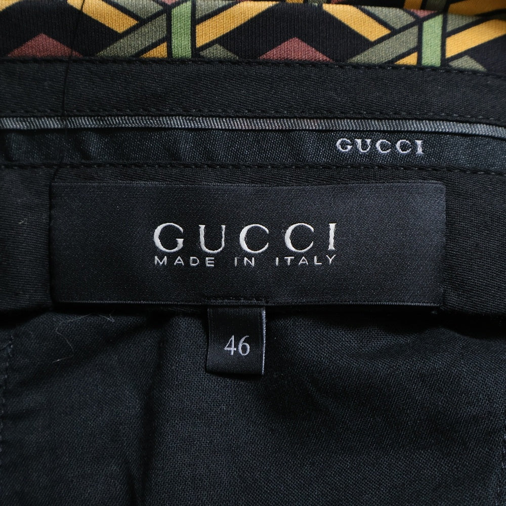 GUCCI(グッチ) 総柄プリント センターープレス スラックスパンツ ブラウン/イエロー