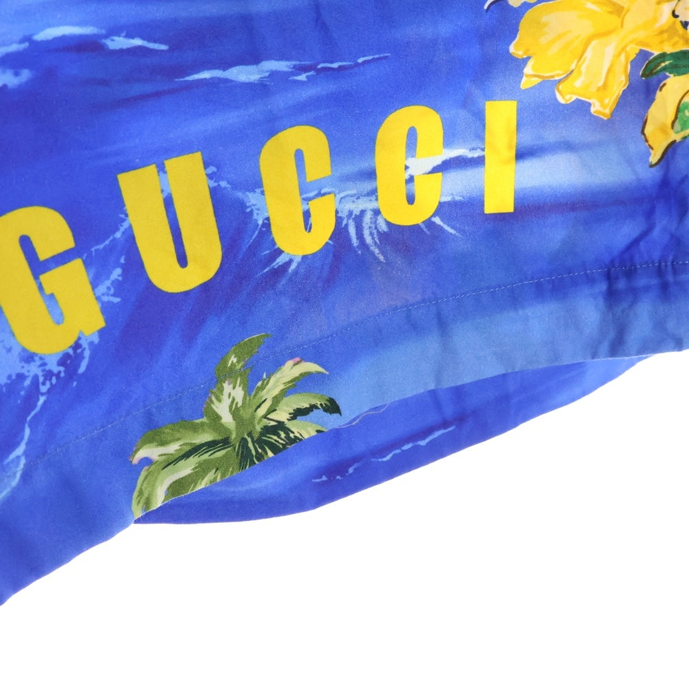GUCCI(グッチ) 22AW Printed Poplin Short Pants ロゴ ハワイアン プリント 総柄 ポプリン ウエストゴム ハーフ ショートパンツ ショーツ ブルー/イエロー