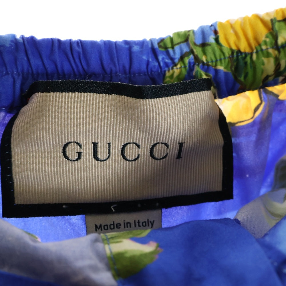 GUCCI(グッチ) 22AW Printed Poplin Short Pants ロゴ ハワイアン プリント 総柄 ポプリン ウエストゴム ハーフ ショートパンツ ショーツ ブルー/イエロー