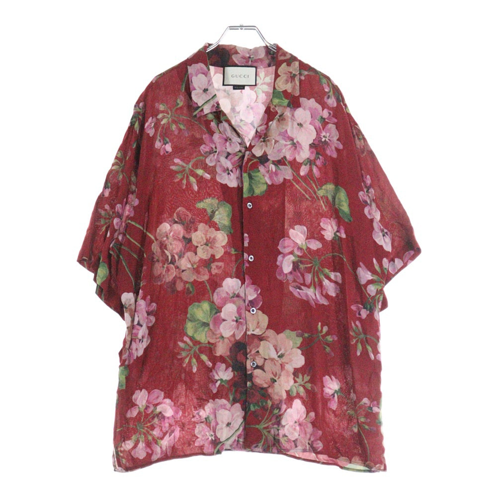 GUCCI(グッチ) フラワー総柄プリント レーヨン オープンカラー 半袖 アロハ ハワイアンシャツ レッド 401314