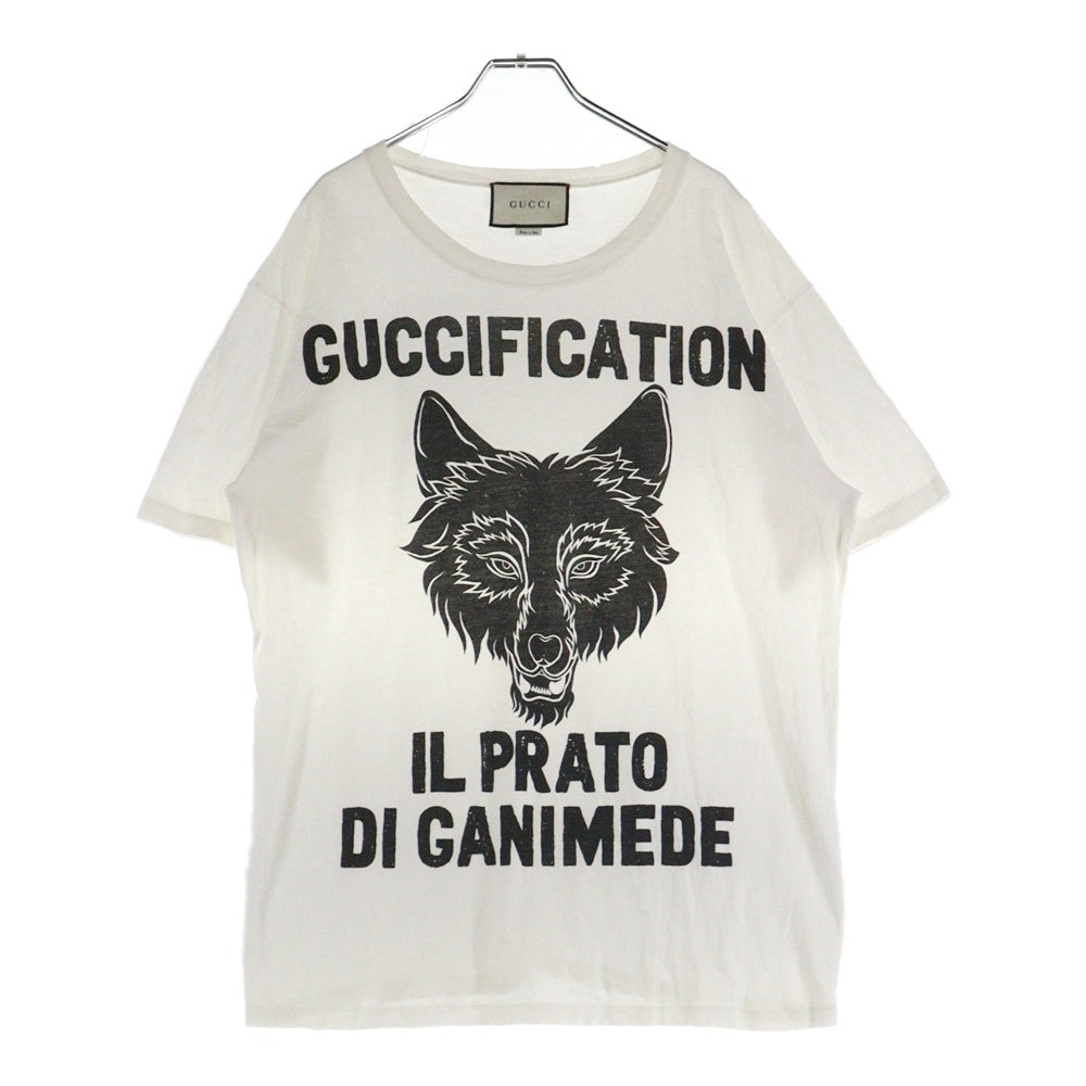 GUCCI(グッチ) GUCCIFICATION ウルフ ロゴプリント クルーネック 半袖Tシャツ カットソー ホワイト