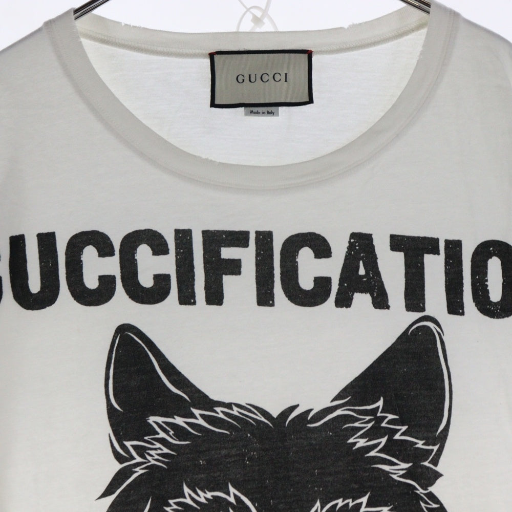 GUCCI(グッチ) GUCCIFICATION ウルフ ロゴプリント クルーネック 半袖Tシャツ カットソー ホワイト