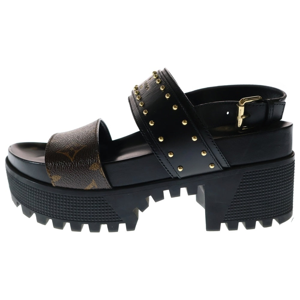 LOUIS VUITTON(ルイヴィトン) ローリエート ライン モノグラム スタッズ ロゴ PVC レザー プラットフォーム 厚底 ストラップサンダル シューズ ブラック/ブラウン レディース