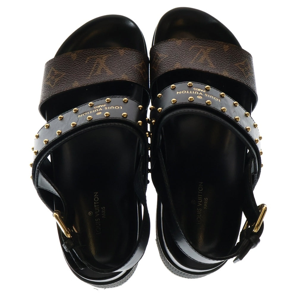 LOUIS VUITTON(ルイヴィトン) ローリエート ライン モノグラム スタッズ ロゴ PVC レザー プラットフォーム 厚底 ストラップサンダル シューズ ブラック/ブラウン レディース
