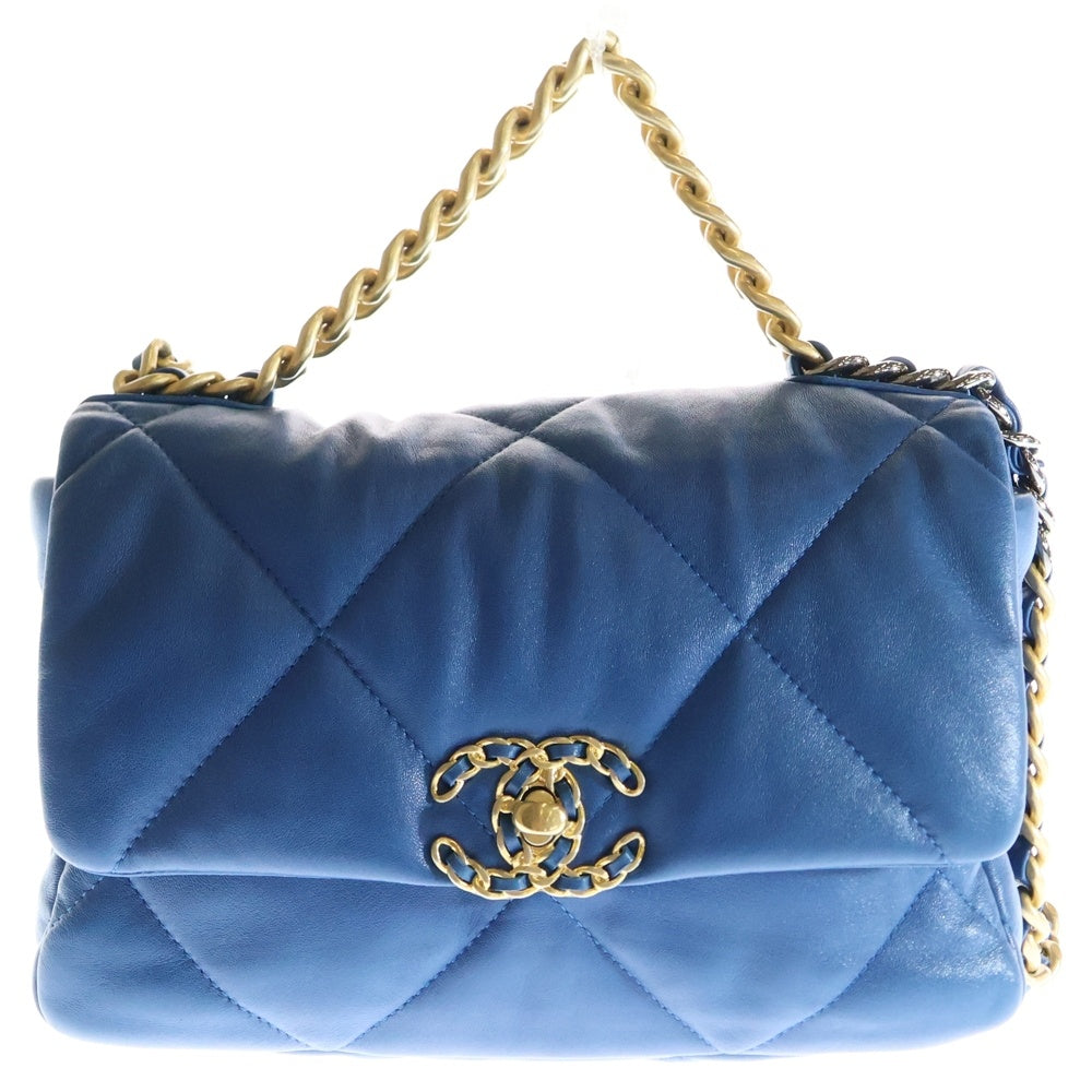 CHANEL(シャネル) シャネル19 ディズヌフ 2WAYチェーンショルダーバッグ ブルー ラムスキン ゴールド×シルバー金具
