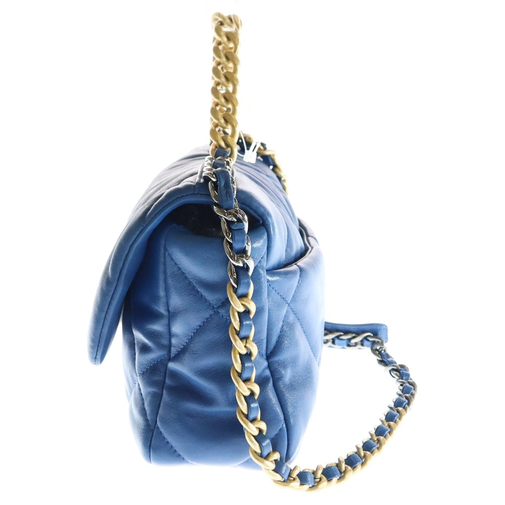 CHANEL(シャネル) シャネル19 ディズヌフ 2WAYチェーンショルダーバッグ ブルー ラムスキン ゴールド×シルバー金具