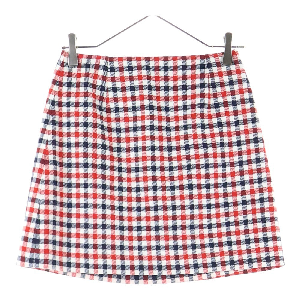 Christian Dior(クリスチャンディオール) チェック総柄 シルク ミニスカート レッド/ネイビー レディース 221J36A1003