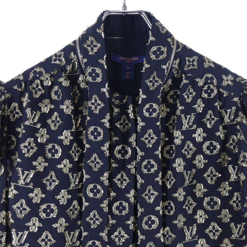 LOUIS VUITTON(ルイヴィトン) 20AW LV モノグラム 半袖シャツ レディース ブラウス RW202W XGR FJBL08 ブラック×ゴールド