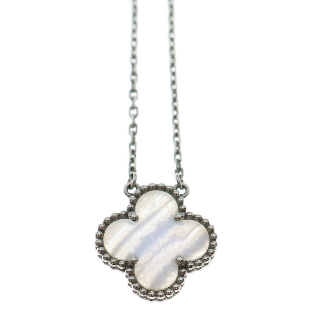 Van Cleef & Arpels(ヴァンクリーフアンドアーペル) ヴィンテージアルハンブラ カルセドニー チェーンペンダントネックレス K18WG ホワイトゴールド レディース VCARD34900