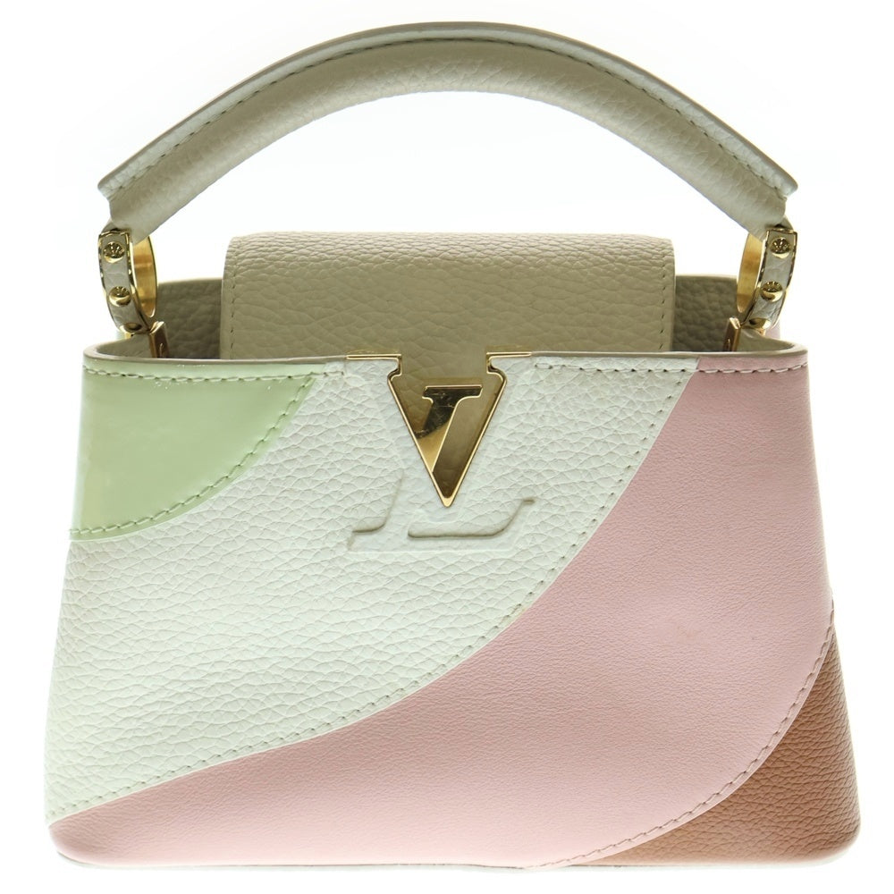 LOUIS VUITTON(ルイヴィトン) カプシーヌMINI トリヨン パテント コンビレザー 2WAY ハンド ショルダーバッグ ゴールド金具 マルチカラー ホワイト/ピンク M59864