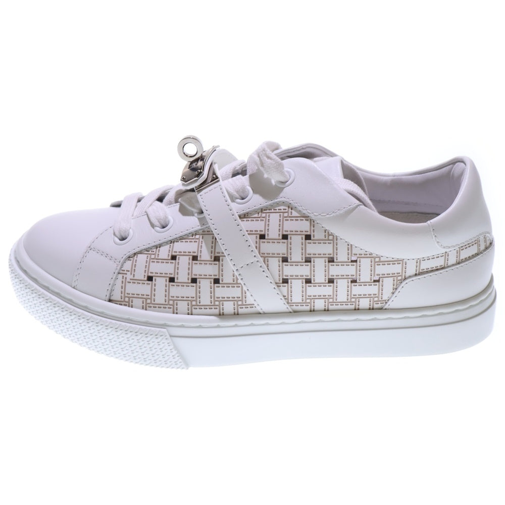 HERMES(エルメス) デイ ケリー イントレチャート バックル レザー レースアップ ローカットシューズ スニーカー シルバー金具 ホワイト レディース