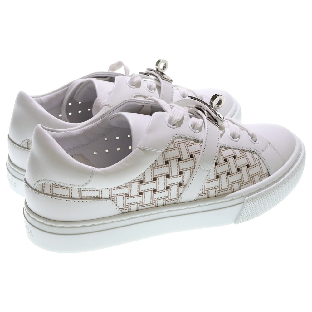 HERMES(エルメス) デイ ケリー イントレチャート バックル レザー レースアップ ローカットシューズ スニーカー シルバー金具 ホワイト レディース