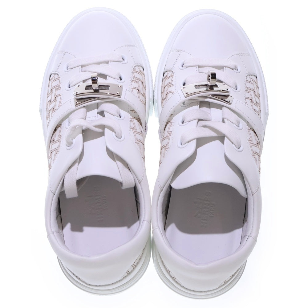 HERMES(エルメス) デイ ケリー イントレチャート バックル レザー レースアップ ローカットシューズ スニーカー シルバー金具 ホワイト レディース