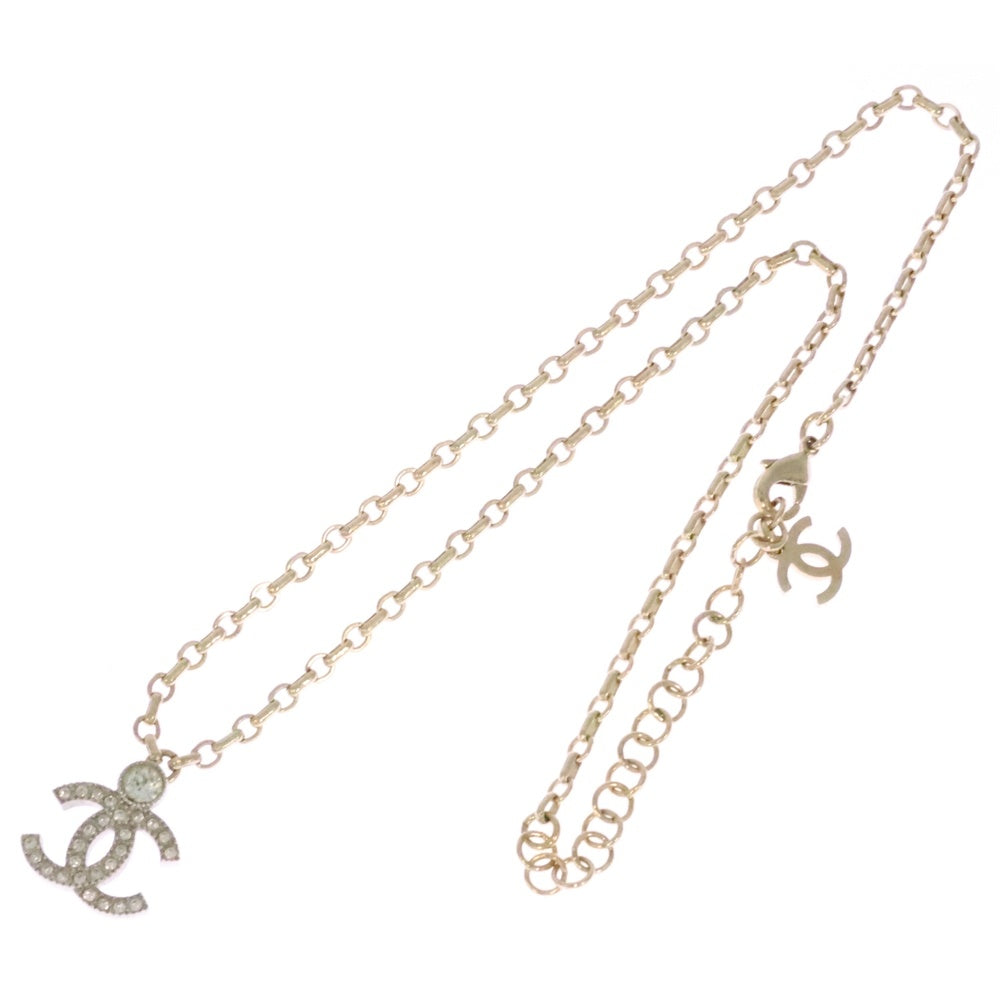 CHANEL(シャネル) ラインストーン ココマーク ネックレス ペンダント チェーン シルバー×ゴールド I25V