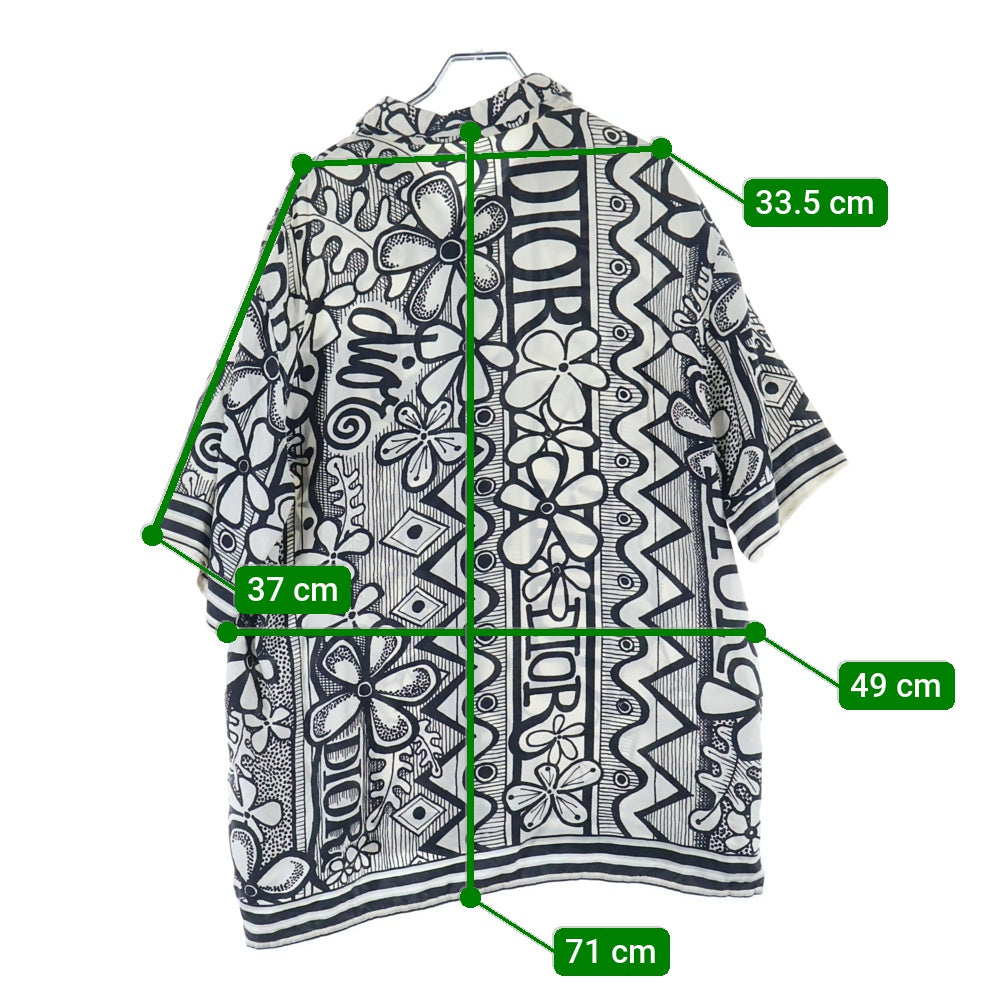 Dior HOMME(ディオールオム) 20AW×Shawn Stussy ショーンステューシーコラボ Floral Logo Print Silk S/S Shirt フラワーロゴプリントシルク半袖シャツ ホワイト/ネイビー 033C508A4945