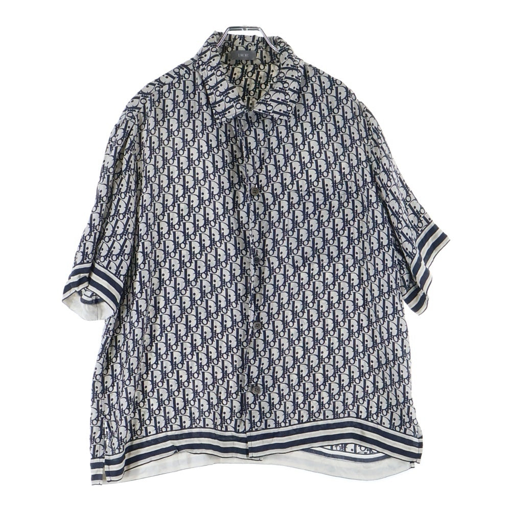 Dior HOMME(ディオールオム) 20SS Oblique S/S Shirt オブリーク総柄シルク半袖シャツ ホワイト/ネイビー 013C549A4751