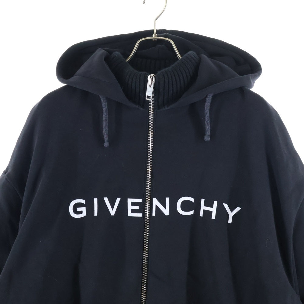 GIVENCHY(ジバンシィ) ロゴプリント スウェットパーカー フーディー ドッキング ジップアップ ウール ドライバーズニット ジャケット ブラック BM90MF4YDZ