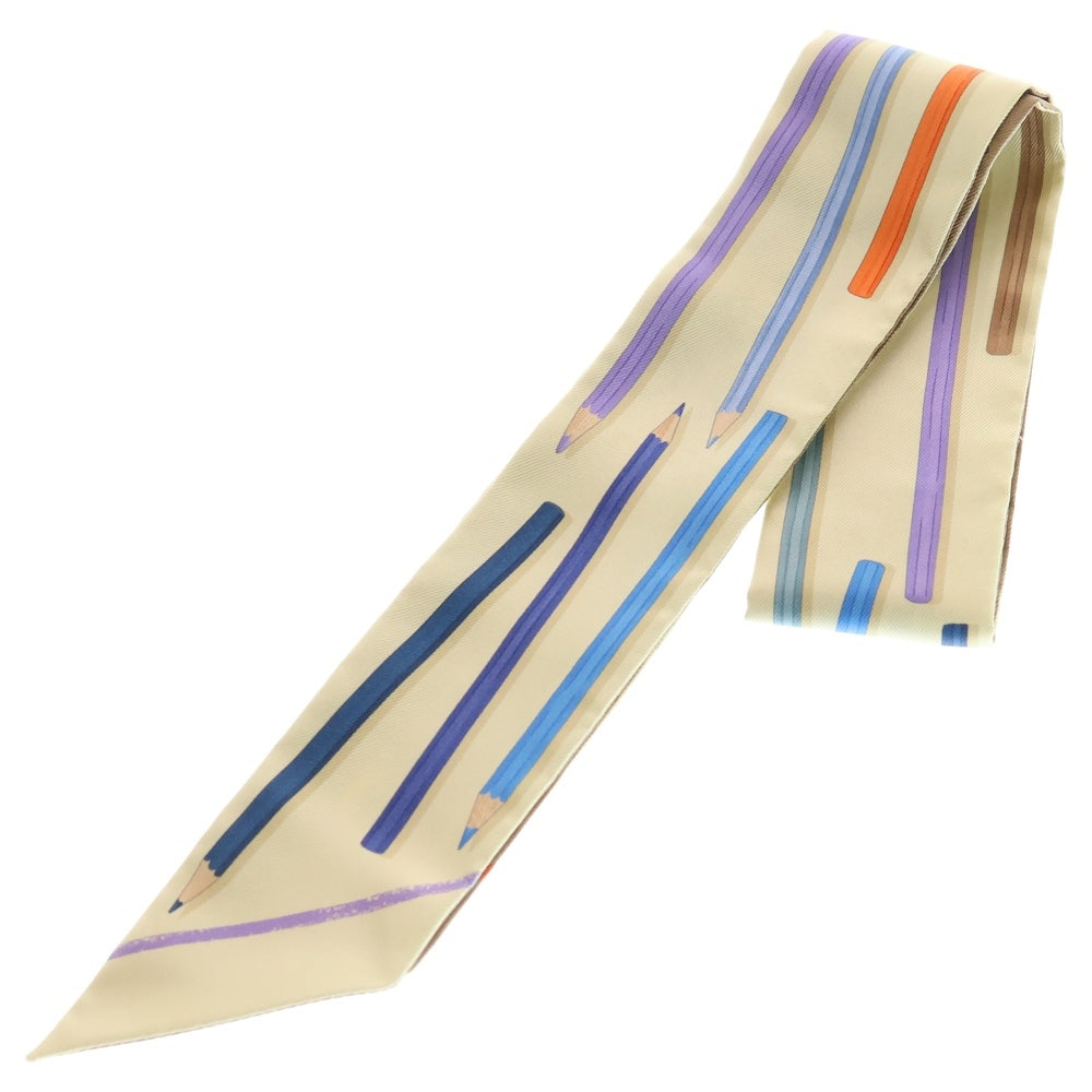 HERMES(エルメス) ツイリー さあ色鉛筆を出して！カレ・リブレ シルクスカーフ ブラウン×ベージュ