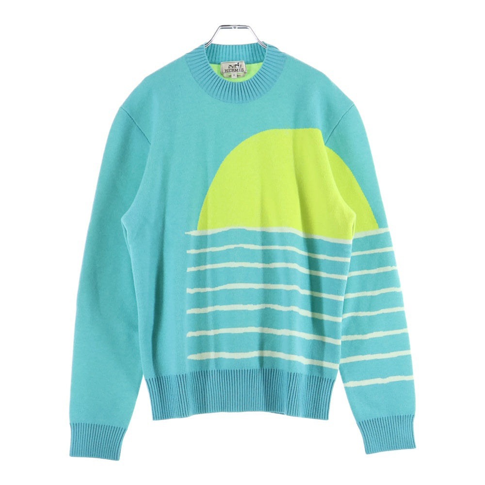 HERMES(エルメス) 23AW サンセット ジャガード モックネック プルオーバー 長袖ニット セーター ライトグリーン
