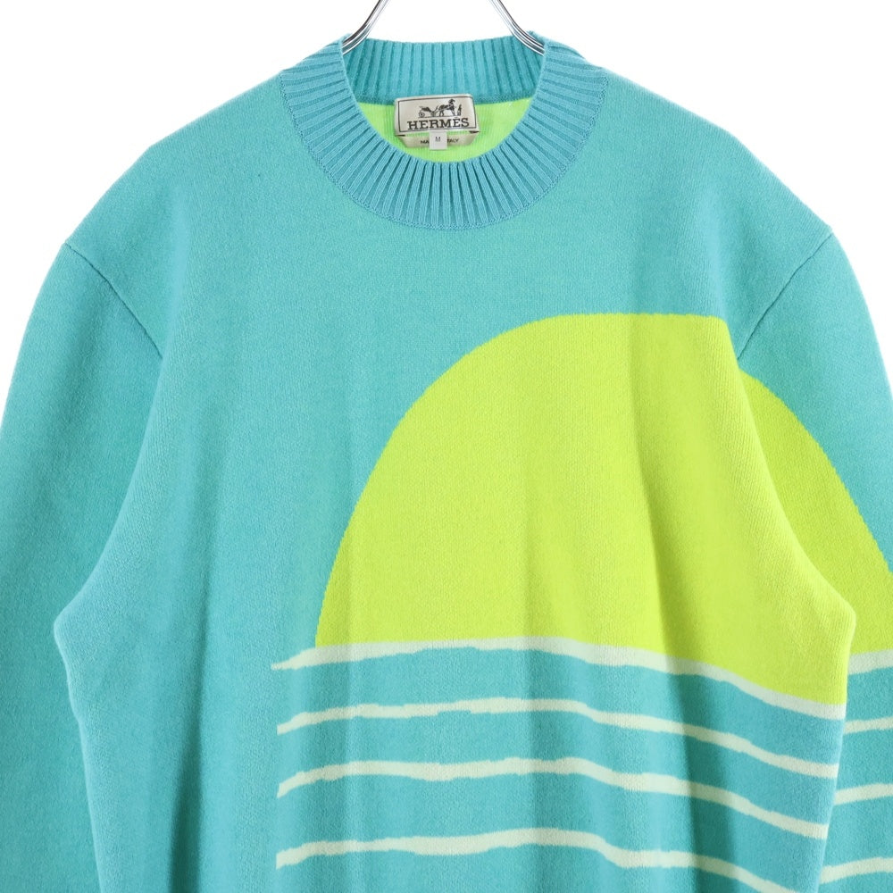 HERMES(エルメス) 23AW サンセット ジャガード モックネック プルオーバー 長袖ニット セーター ライトグリーン