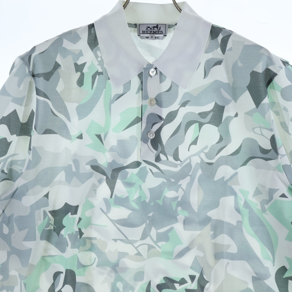 HERMES(エルメス) パズル ヴェジェタル 総柄プリント 半袖 ポロシャツ ホワイト/グレー