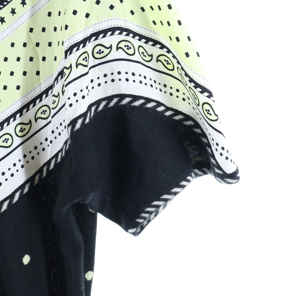 HERMES(エルメス) 22AW ツイルレーヌ シルクスカーフ切り替え タートルネック 半袖 カシミヤ ニット セーター ブラック/イエロー レディース 2H2826DS