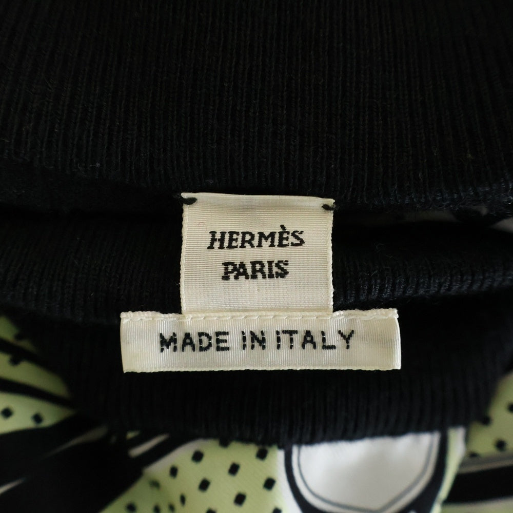 HERMES(エルメス) 22AW ツイルレーヌ シルクスカーフ切り替え タートルネック 半袖 カシミヤ ニット セーター ブラック/イエロー レディース 2H2826DS