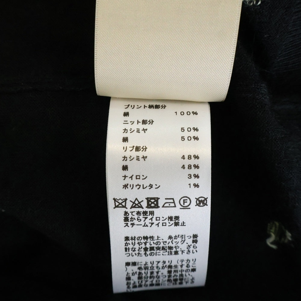 HERMES(エルメス) 22AW ツイルレーヌ シルクスカーフ切り替え タートルネック 半袖 カシミヤ ニット セーター ブラック/イエロー レディース 2H2826DS