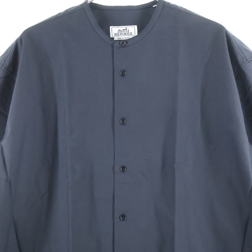 HERMES(エルメス) セリエカフスボタン コットン ノーカラー 長袖シャツ ブラック