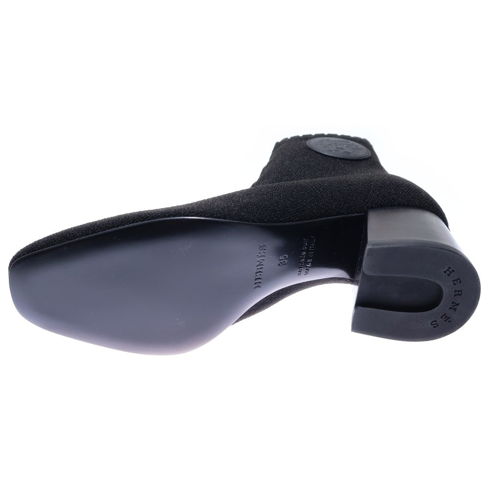 HERMES(エルメス) JENNA 60 ジェナ エクスリブリス レザーパッチ ヒール ニット ショートブーツ ブラック レディース