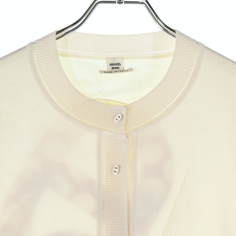 HERMES(エルメス) シェーヌボタン シルク切替バックロゴ刺繍長袖ニット