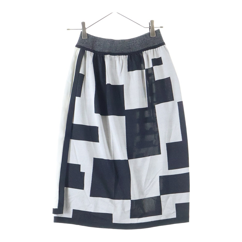 HERMES(エルメス) Le Tresorde Medor Rayure Twilen ツイルレーヌ総柄ニット切替シルクスカート ホワイト/ブラック 2H2836D5