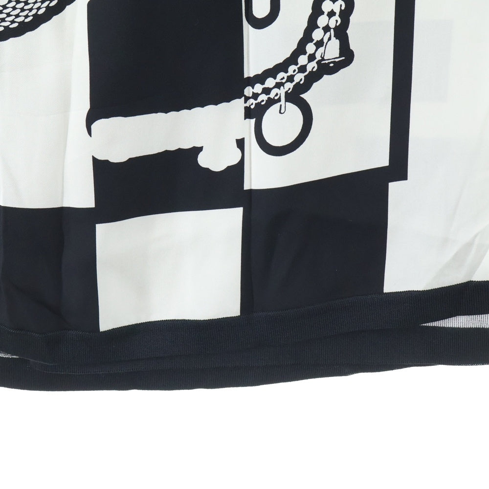 HERMES(エルメス) Le Tresorde Medor Rayure Twilen ツイルレーヌ総柄ニット切替シルクスカート ホワイト/ブラック 2H2836D5