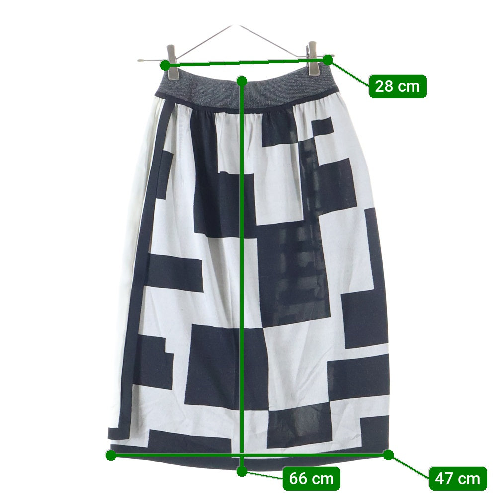 HERMES(エルメス) Le Tresorde Medor Rayure Twilen ツイルレーヌ総柄ニット切替シルクスカート ホワイト/ブラック 2H2836D5