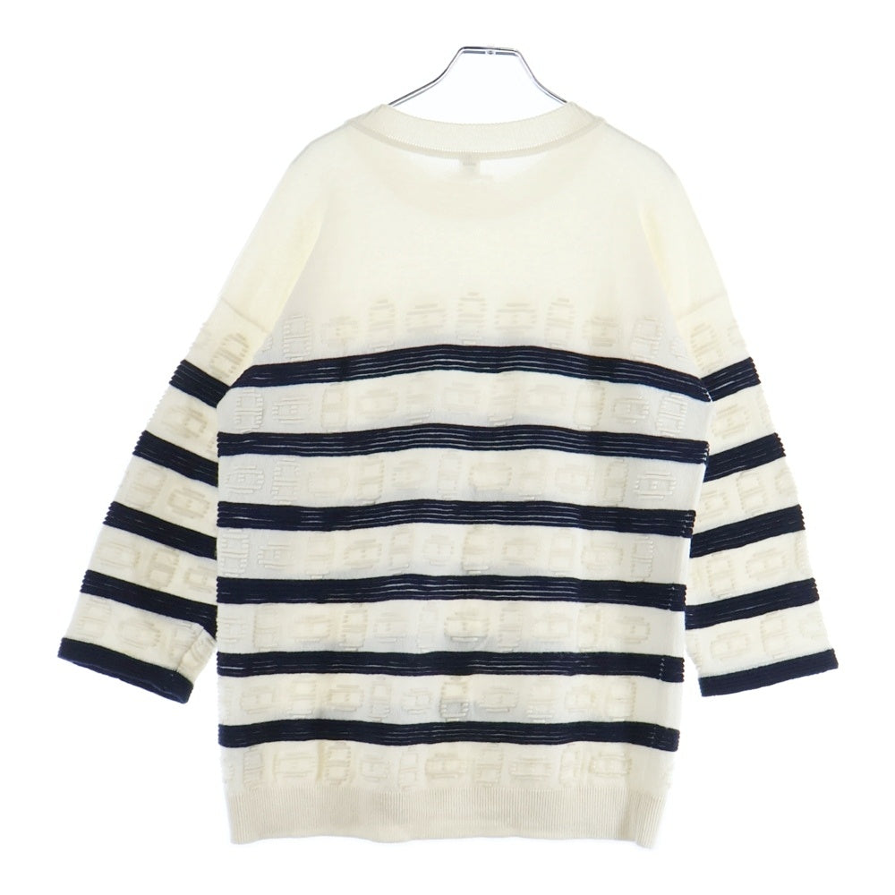 HERMES(エルメス) シェーヌ総柄コットン混カシミヤ7分丈ニットセーター アイボリー 3E2624D