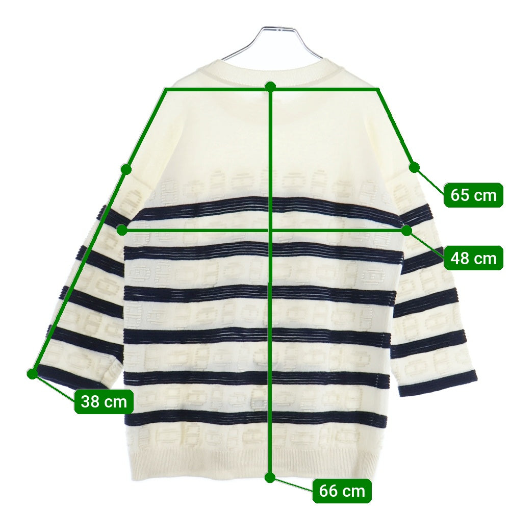 HERMES(エルメス) シェーヌ総柄コットン混カシミヤ7分丈ニットセーター アイボリー 3E2624D