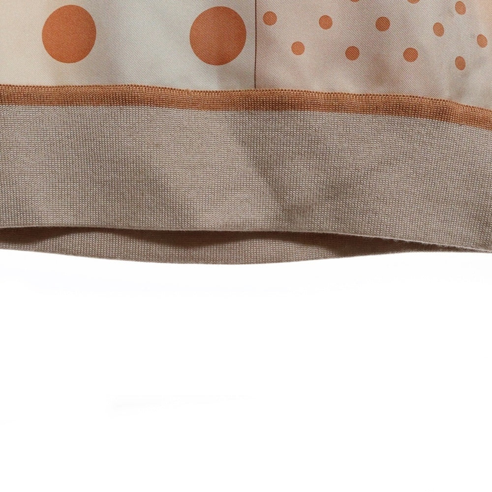 HERMES(エルメス) ツイルレーヌ ドット柄シルクスカーフ切り替え カシミヤ クルーネック 長袖ニット ワンピース ベージュ レディース