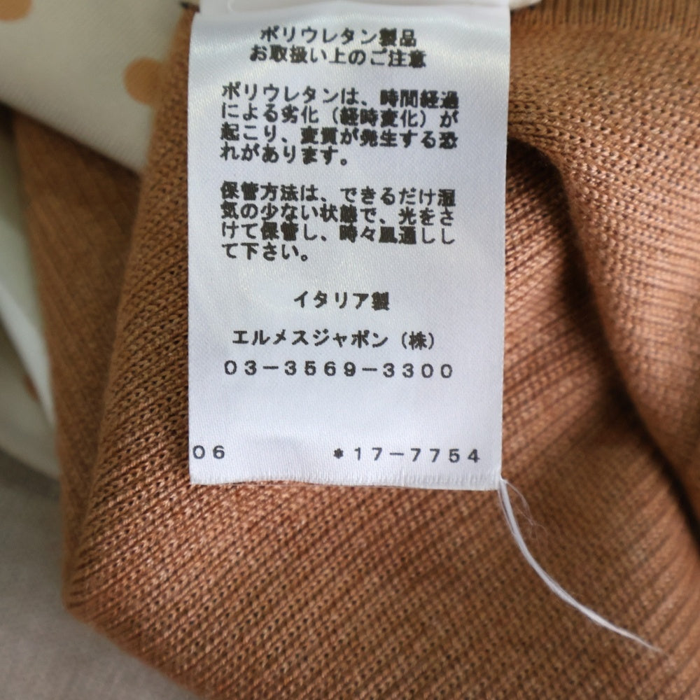 HERMES(エルメス) ツイルレーヌ ドット柄シルクスカーフ切り替え カシミヤ クルーネック 長袖ニット ワンピース ベージュ レディース