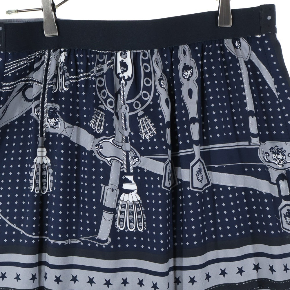 HERMES(エルメス) 22AW シルクスカーフ 柄プリント ミディアムスカート グレー/ネイビー レディース 2H0315DU