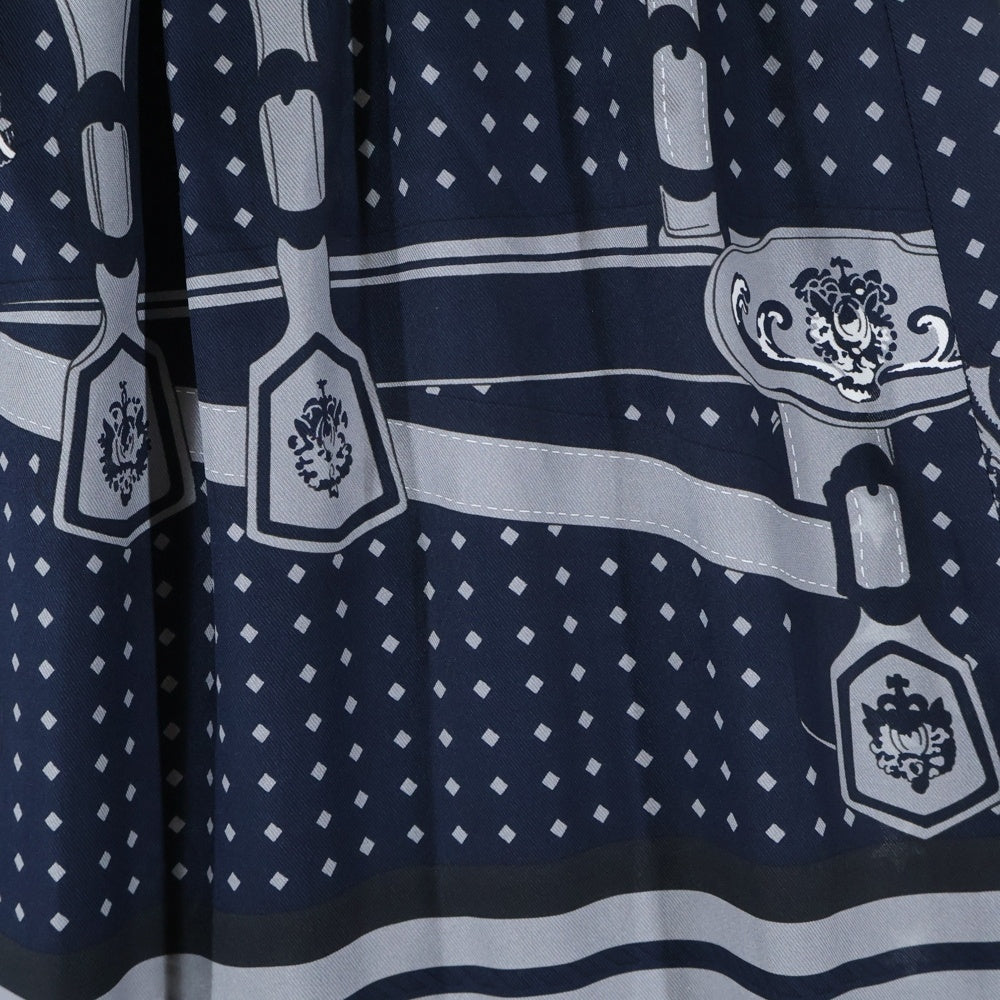 HERMES(エルメス) 22AW シルクスカーフ 柄プリント ミディアムスカート グレー/ネイビー レディース 2H0315DU