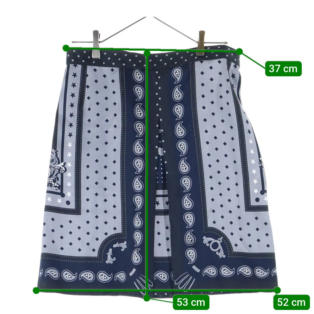 HERMES(エルメス) 22AW シルクスカーフ 柄プリント ミディアムスカート グレー/ネイビー レディース 2H0315DU