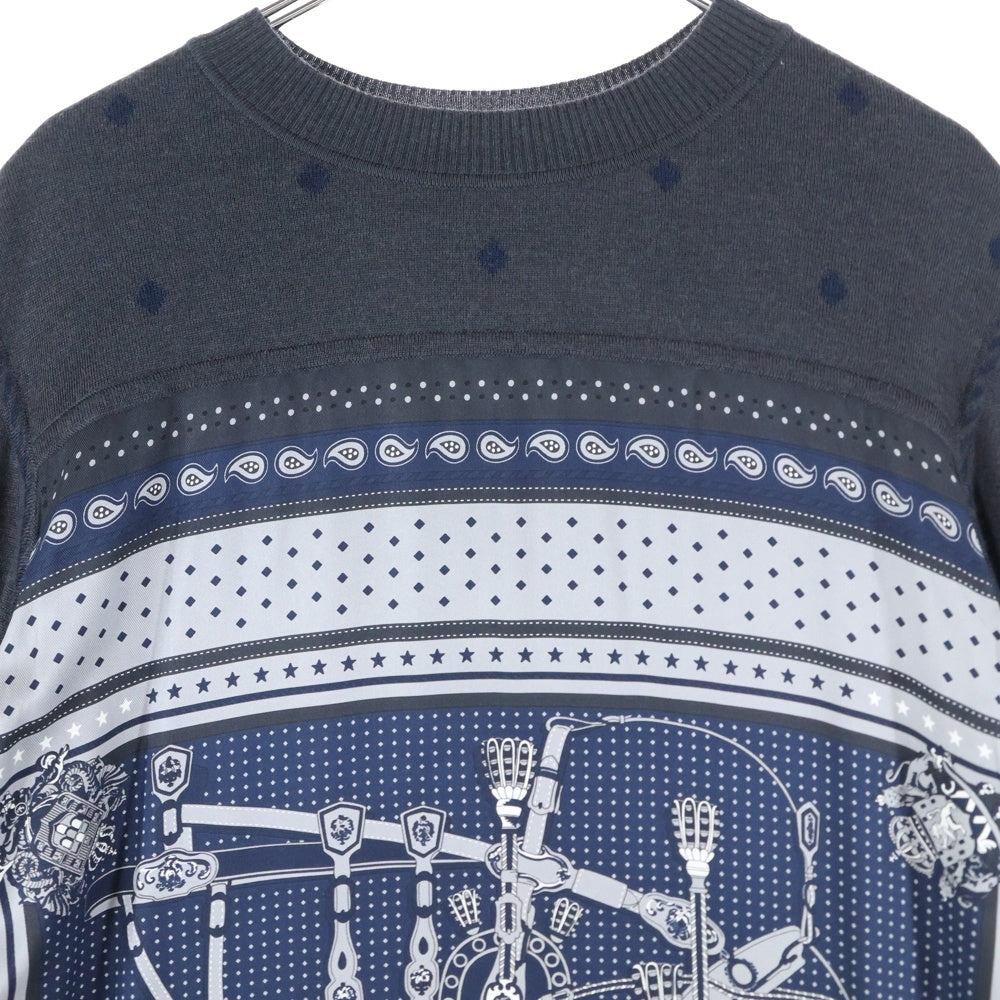 HERMES(エルメス) 22AW HARNAIS DE COUR 宮廷の馬具 ツイルレーヌ ハーネス ドゥ クール シルクスカーフ切り替え カシミヤ 長袖ニットワンピース レディース 2H2825DS