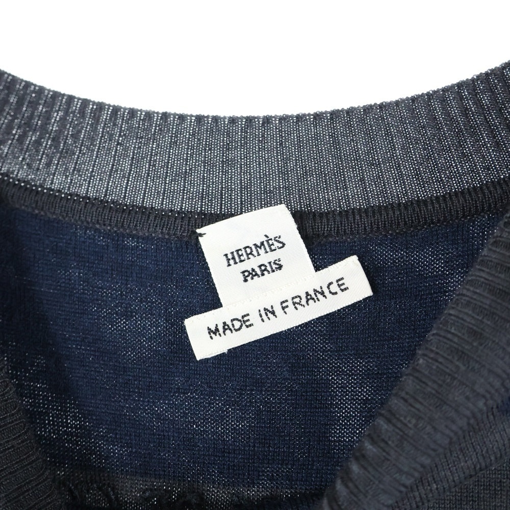 HERMES(エルメス) 22AW HARNAIS DE COUR 宮廷の馬具 ツイルレーヌ ハーネス ドゥ クール シルクスカーフ切り替え カシミヤ 長袖ニットワンピース レディース 2H2825DS