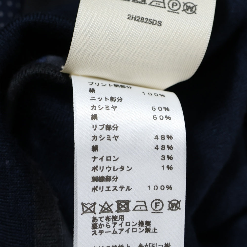 HERMES(エルメス) 22AW HARNAIS DE COUR 宮廷の馬具 ツイルレーヌ ハーネス ドゥ クール シルクスカーフ切り替え カシミヤ 長袖ニットワンピース レディース 2H2825DS