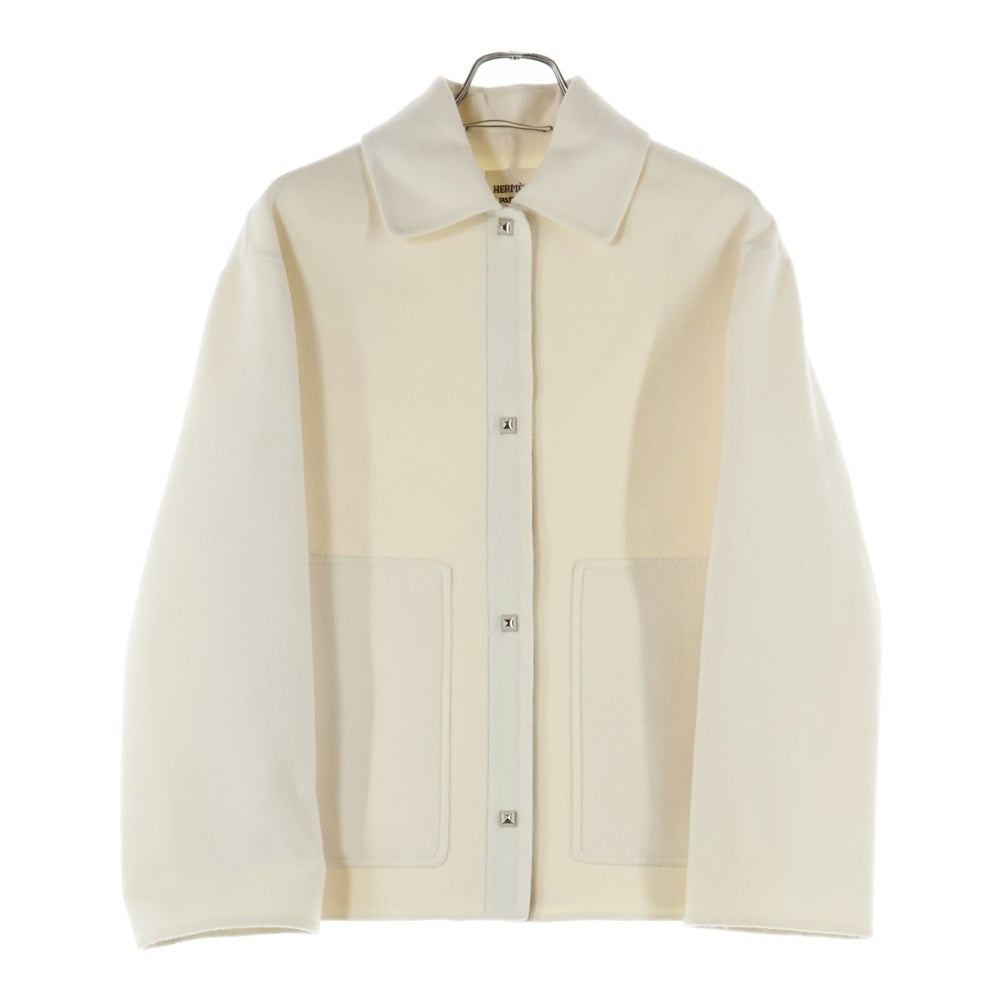 HERMES(エルメス) カシミヤ スタッズ スナップボタン ステンカラー ジャケット ホワイト レディース