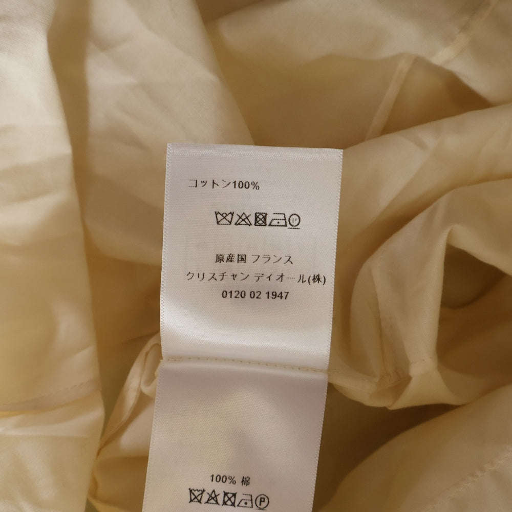 Christian Dior(クリスチャンディオール) 21SS ストライプ総柄 コットン シースルー スタンドカラー 半袖 ミディアム フレア シャツ ワンピース ドレス ブルー/ネイビー レディース 121R43A3659