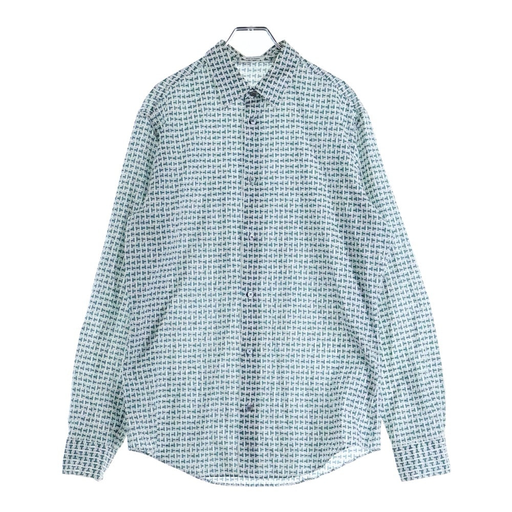 HERMES(エルメス) セリエ カフスボタン Hロゴ総柄プリント 長袖シャツ グリーン