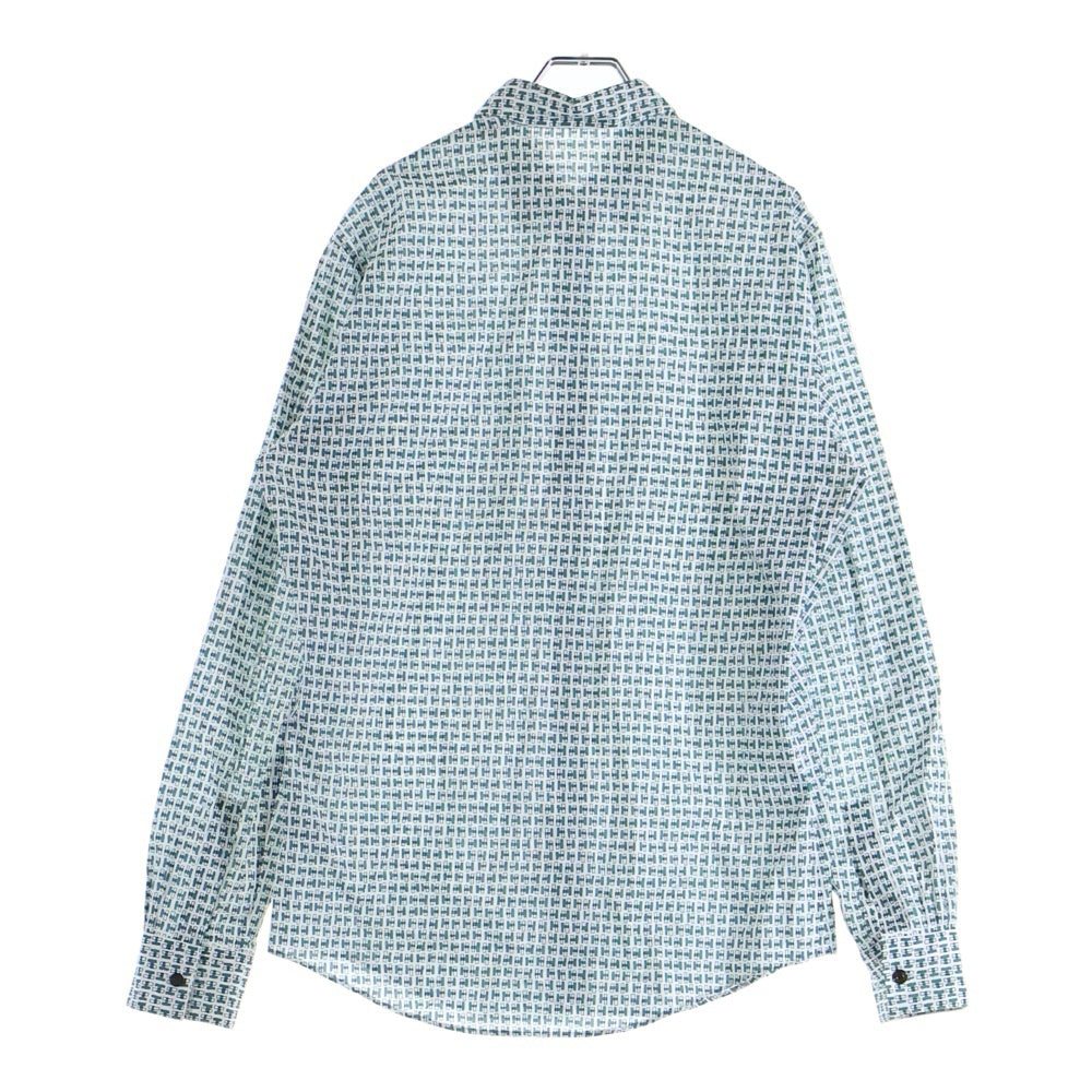 HERMES(エルメス) セリエ カフスボタン Hロゴ総柄プリント 長袖シャツ グリーン