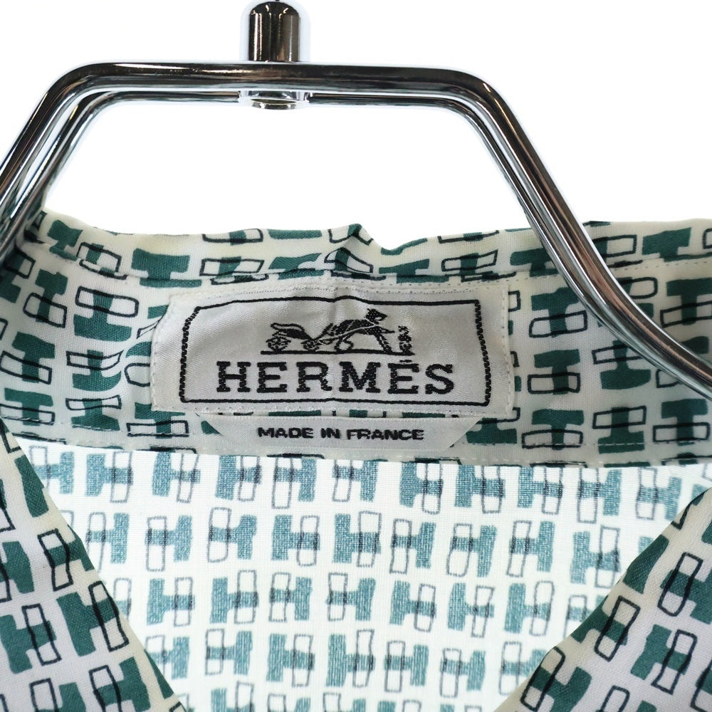 HERMES(エルメス) セリエ カフスボタン Hロゴ総柄プリント 長袖シャツ グリーン