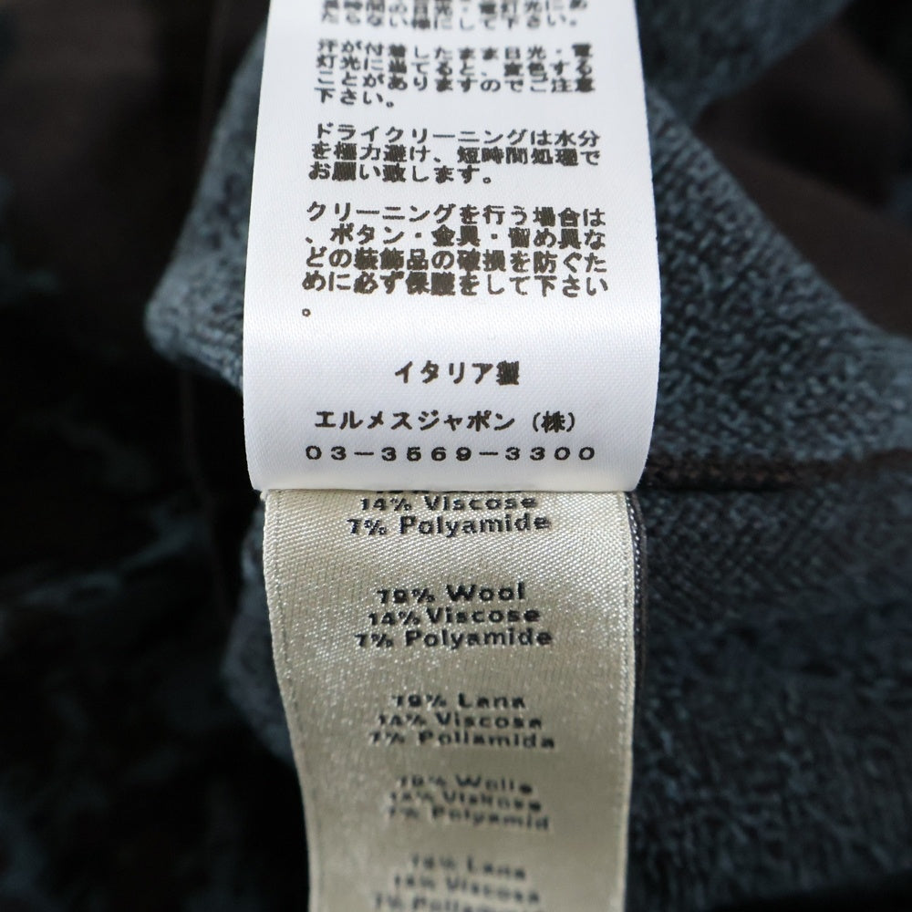 HERMES(エルメス) 総柄ジャガード レーヨン混 ウール ニット 長袖カーディガン ブラウン